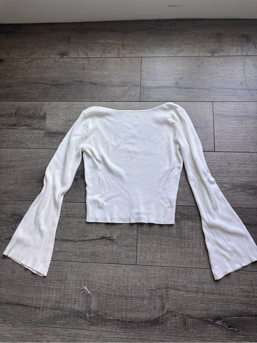 Ribbed Off-Shoulder Long Bell Sleeve Top - White